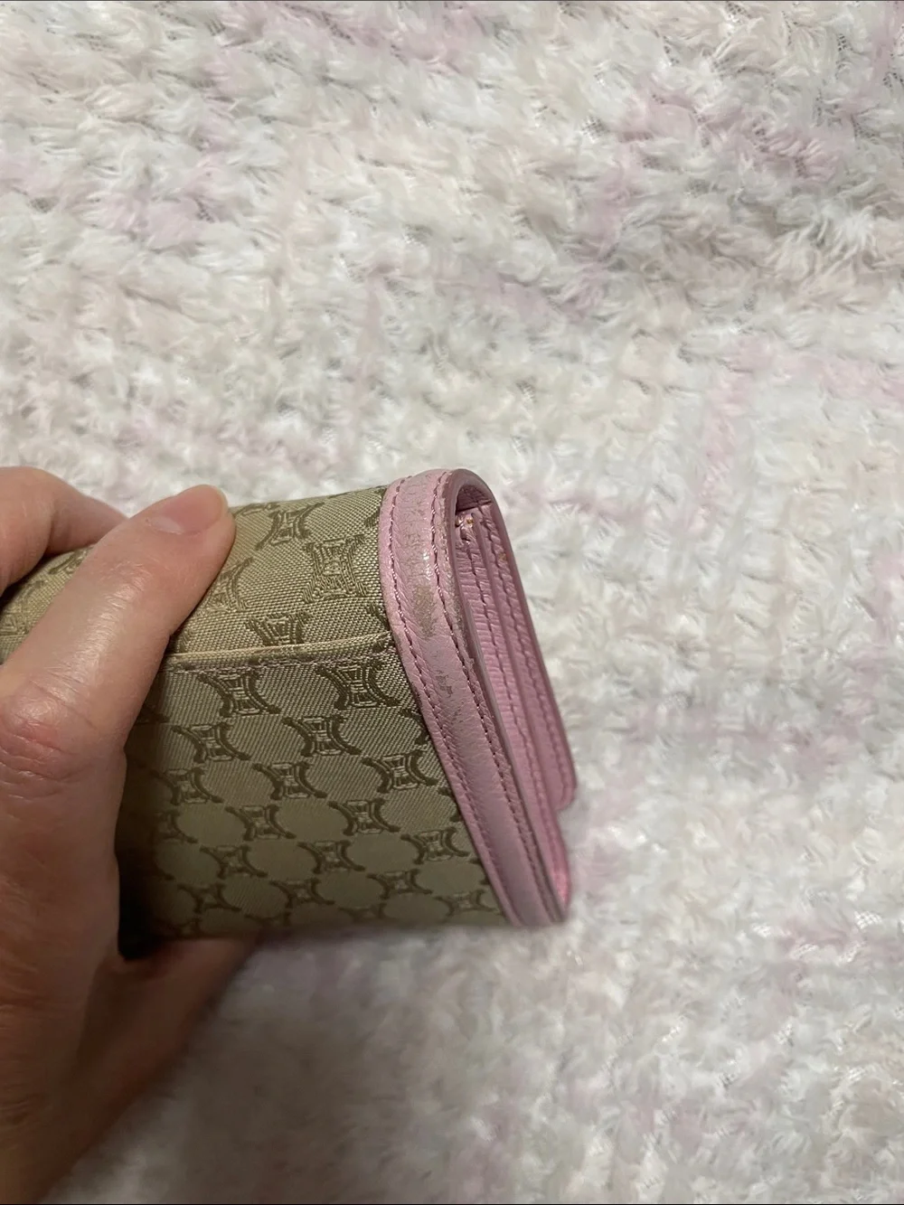 Celine Monogram Continental Wallet with Pink Trim